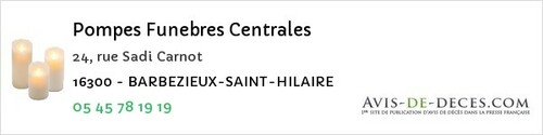 Avis de décès - Barbezieux-Saint-Hilaire - Pompes Funebres Centrales