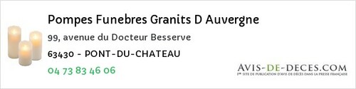 Avis de décès - Besse-Et-Saint-Anastaise - Pompes Funebres Granits D Auvergne
