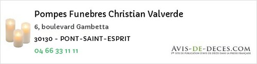 Avis de décès - Saint-Laurent-Des-Arbres - Pompes Funebres Christian Valverde