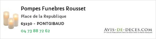 Avis de décès - Saint-Denis-Combarnazat - Pompes Funebres Rousset