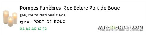 Avis de décès - Noves - Pompes Funèbres Roc Eclerc Port de Bouc