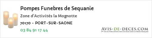 Avis de décès - Tincey-et-Pontrebeau - Pompes Funebres de Sequanie