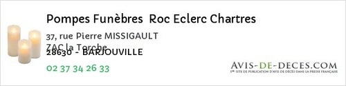 Avis de décès - Romilly-sur-Aigre - Pompes Funèbres Roc Eclerc Chartres