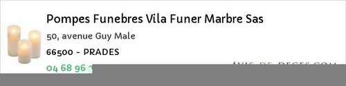 Avis de décès - Salses-le-Château - Pompes Funebres Vila Funer Marbre Sas