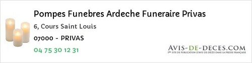 Avis de décès - Saint-André-Lachamp - Pompes Funebres Ardeche Funeraire Privas