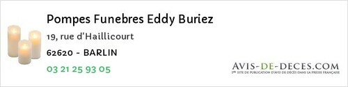 Avis de décès - Reclinghem - Pompes Funebres Eddy Buriez