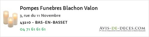Avis de décès - Ceyssac - Pompes Funebres Blachon Valon