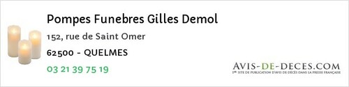 Avis de décès - Quelmes - Pompes Funebres Gilles Demol