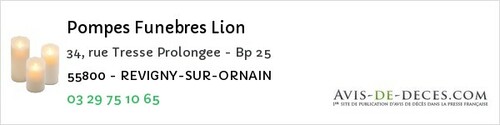 Avis de décès - Ronvaux - Pompes Funebres Lion