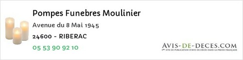 Avis de décès - Vélines - Pompes Funebres Moulinier