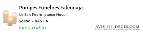 Avis de décès - Urtaca - Pompes Funebres Falconaja