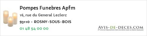 Avis de décès - Gournay-sur-Marne - Pompes Funebres Apfm