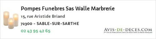 Avis de décès - Le Breil-Sur-Mérize - Pompes Funebres Sas Walle Marbrerie