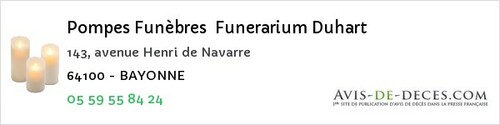 Avis de décès - Aramits - Pompes Funèbres Funerarium Duhart