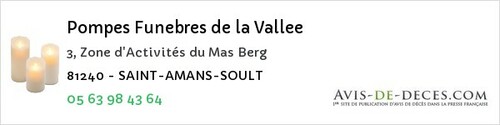 Avis de décès - Saint-Amans-Valtoret - Pompes Funebres de la Vallee