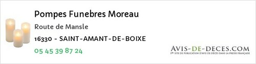 Avis de décès - Saint-Amant-De-Nouère - Pompes Funebres Moreau