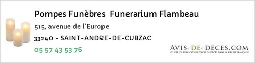 Avis de décès - Tizac-de-Curton - Pompes Funèbres Funerarium Flambeau