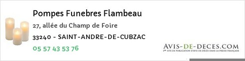 Avis de décès - Saint-Ciers-D'abzac - Pompes Funebres Flambeau