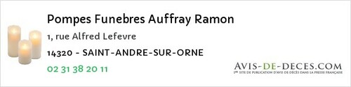 Avis de décès - Noron-la-Poterie - Pompes Funebres Auffray Ramon