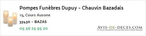 Avis de décès - Marcillac - Pompes Funèbres Dupuy - Chauvin Bazadais