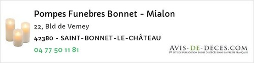 Avis de décès - Saint-Haon-Le-Vieux - Pompes Funebres Bonnet - Mialon