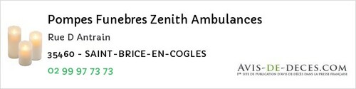 Avis de décès - Sougéal - Pompes Funebres Zenith Ambulances
