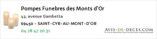 Avis de décès - Monsols - Pompes Funebres des Monts d'Or