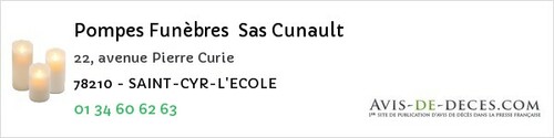 Avis de décès - Saint-cyr-L'école - Pompes Funèbres Sas Cunault