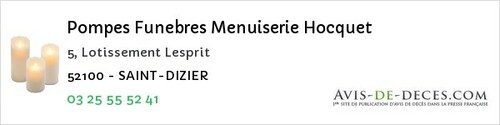 Avis de décès - Neuilly-L'évêque - Pompes Funebres Menuiserie Hocquet