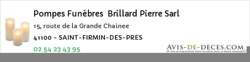Avis de décès - Villeromain - Pompes Funèbres Brillard Pierre Sarl