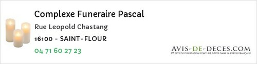Avis de décès - Lascelle - Complexe Funeraire Pascal