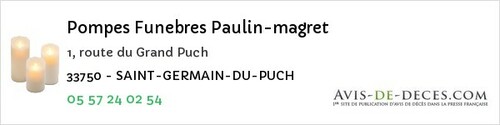 Avis de décès - Saint-Yzan-De-Soudiac - Pompes Funebres Paulin-magret