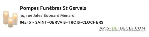 Avis de décès - Chabournay - Pompes Funèbres St Gervais