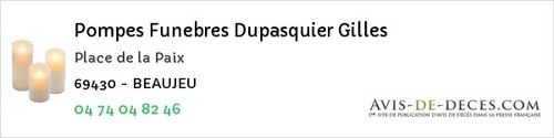 Avis de décès - Ville-sur-Jarnioux - Pompes Funebres Dupasquier Gilles
