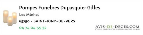 Avis de décès - Chaponnay - Pompes Funebres Dupasquier Gilles