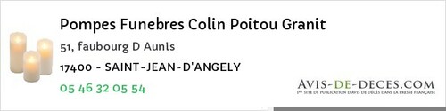 Avis de décès - Saint-jean-D'angély - Pompes Funebres Colin Poitou Granit