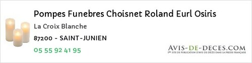 Avis de décès - Les Grands-Chézeaux - Pompes Funebres Choisnet Roland Eurl Osiris