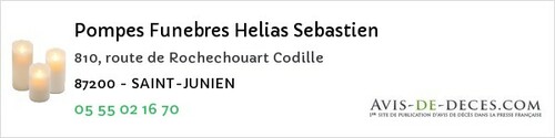 Avis de décès - Saint-Hilaire-Bonneval - Pompes Funebres Helias Sebastien