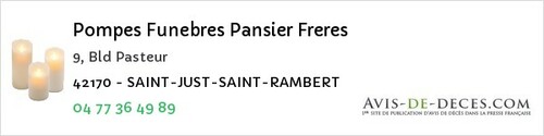 Avis de décès - Saint-Just-Saint-Rambert - Pompes Funebres Pansier Freres