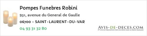 Avis de décès - Valbonne - Pompes Funebres Robini