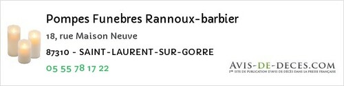 Avis de décès - Champagnac-la-Rivière - Pompes Funebres Rannoux-barbier