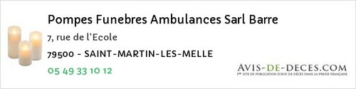 Avis de décès - La Chapelle-Thireuil - Pompes Funebres Ambulances Sarl Barre