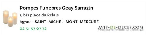 Avis de décès - Rives De L'yon (ex Saint-Florent-Des-Bois) - Pompes Funebres Geay Sarrazin