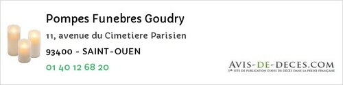 Avis de décès - Saint-Ouen - Pompes Funebres Goudry