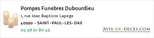 Avis de décès - Saint-Perdon - Pompes Funebres Dubourdieu