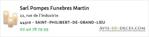 Avis de décès - Guémené-Penfao - Sarl Pompes Funebres Martin