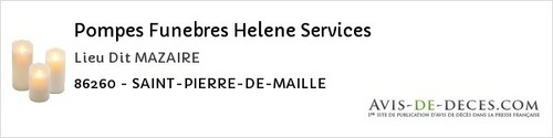 Avis de décès - Chasseneuil-du-Poitou - Pompes Funebres Helene Services