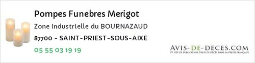 Avis de décès - Saint-Priest-Sous-Aixe - Pompes Funebres Merigot