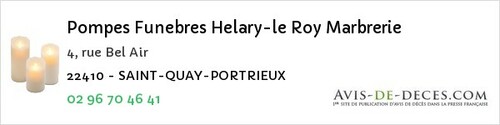 Avis de décès - Sainte-Tréphine - Pompes Funebres Helary-le Roy Marbrerie