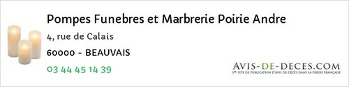 Avis de décès - Coye-la-Forêt - Pompes Funebres et Marbrerie Poirie Andre